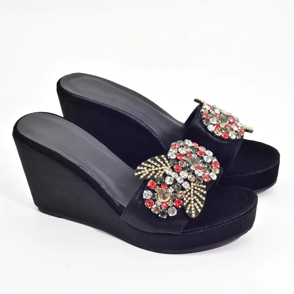 Elegant Italian Wedge Shoes & Bag Matching Set with Appliqués for Women - Perfect for Wedding & Bridal High Heels Pumps