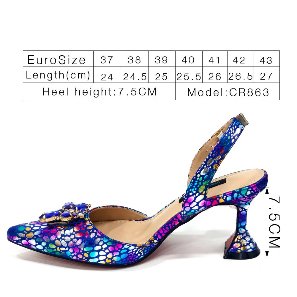 2025 Champagne Color Ladies Shoes & Matching Bag Set: Pointed Toe Crystal Design