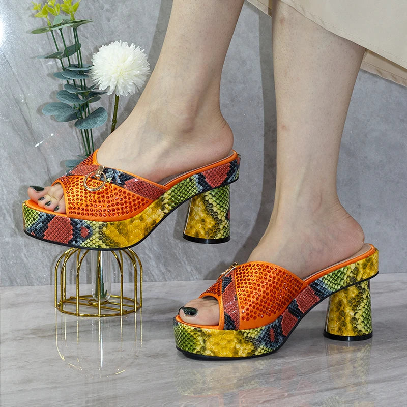 Fashionable Top Italian Designers 2025: Luxury Elegant Clutch Bag & Bright Diamond Snake Print Summer Women’s High Heels