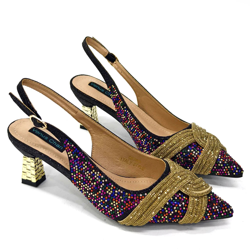 Black Hollow Design Pointed-Toe Shoes with Fashion Three-Dimensional Bag - Cozy Rhinestones Perfect for Parties