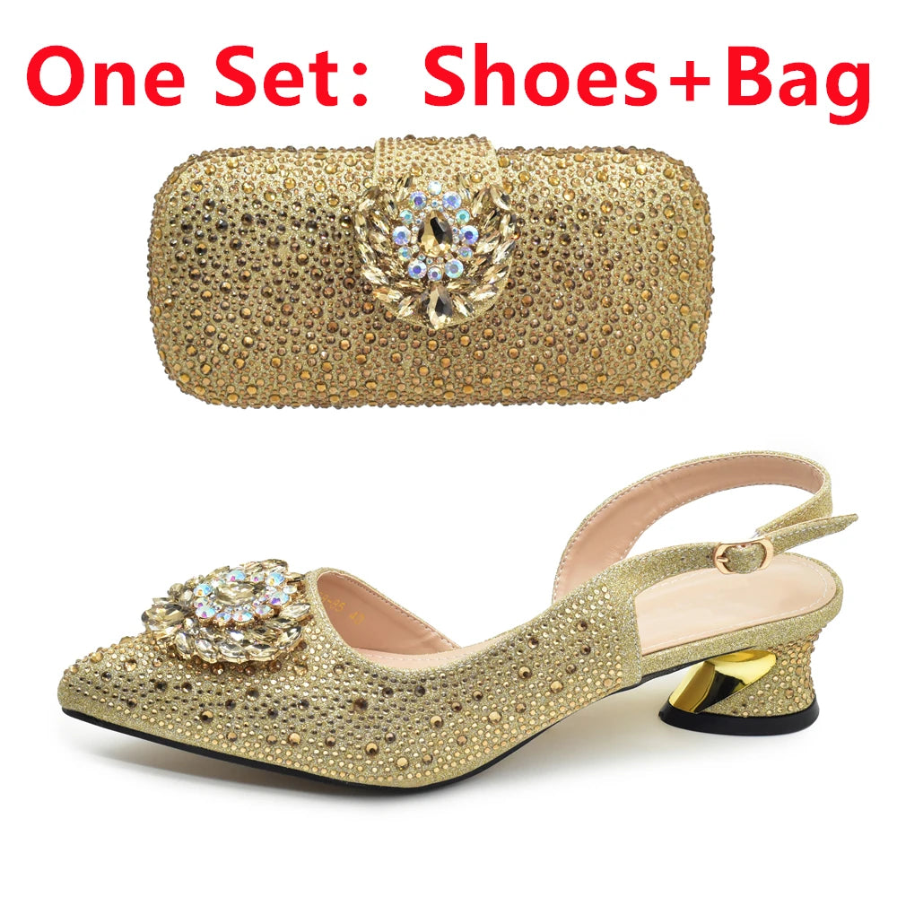 New Italian Shoe and Bag Set 2025 - High-Quality Luxury Full Diamond Design with Rhinestone Decoration