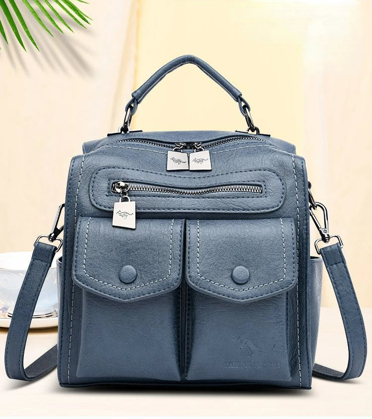 2025 New Fashion Backpack: Women's Casual Multi-Functional Leather Square Shoulder Bag