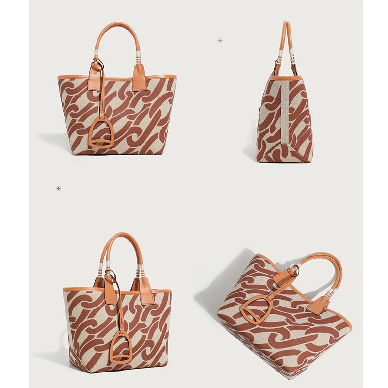 2025 Trendy High-Quality Tote Bag for Women: Geometric Printed Satchel