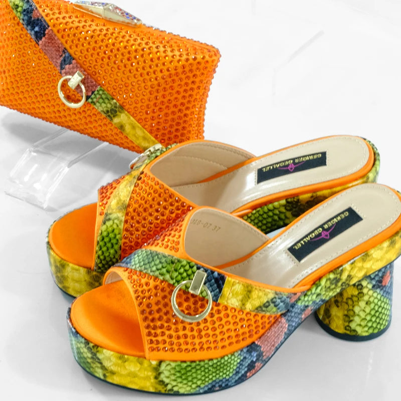 Fashionable Top Italian Designers 2025: Luxury Elegant Clutch Bag & Bright Diamond Snake Print Summer Women’s High Heels