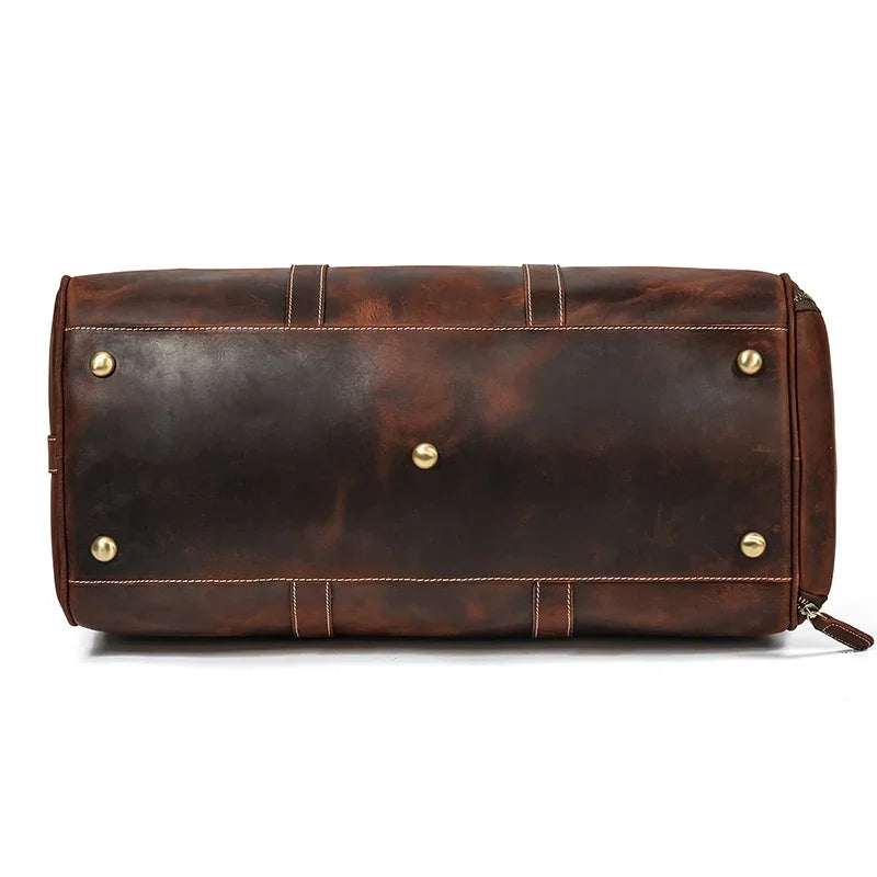 52cm Vintage Genuine Leather Travel Duffle Bag for Men: Large Cowhide Weekend Shoulder Bag