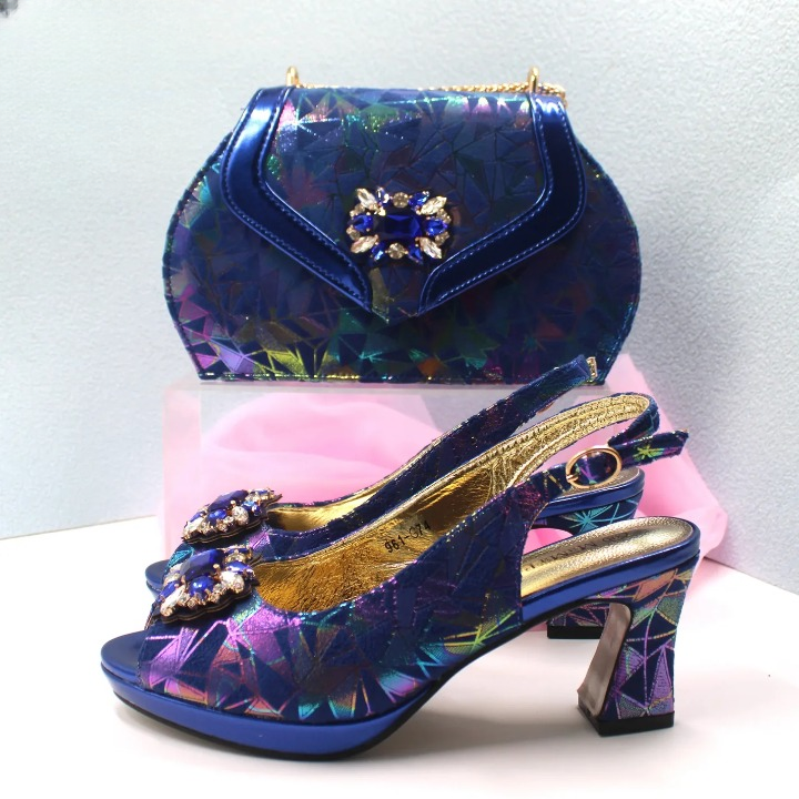 2025 Autumn Collection: Italian Design Royal Blue Shoes & Bag Set for Wedding Dress