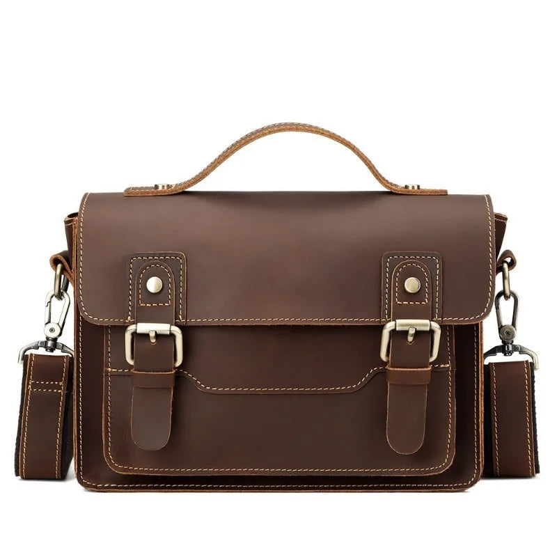 Vintage Leather Men's Messenger Bag: Large Capacity Business Commuting Briefcase - Square Shoulder Handbag