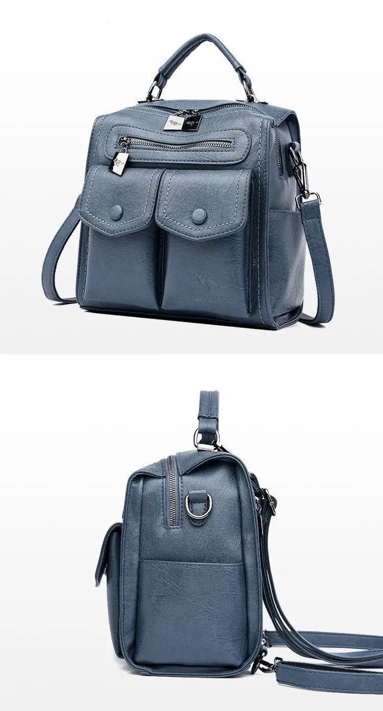 2025 New Fashion Backpack: Women's Casual Multi-Functional Leather Square Shoulder Bag