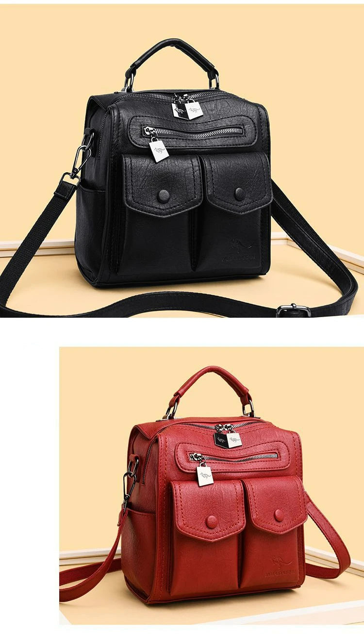 2025 New Fashion Backpack: Women's Casual Multi-Functional Leather Square Shoulder Bag