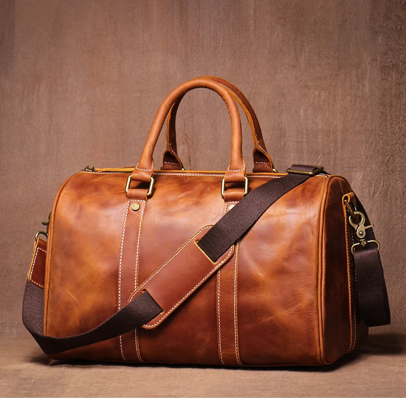 Men's Genuine Leather Handbag – Short Travel Bag & Women's Fitness Luxury Shoulder Messenger Luggage Bag