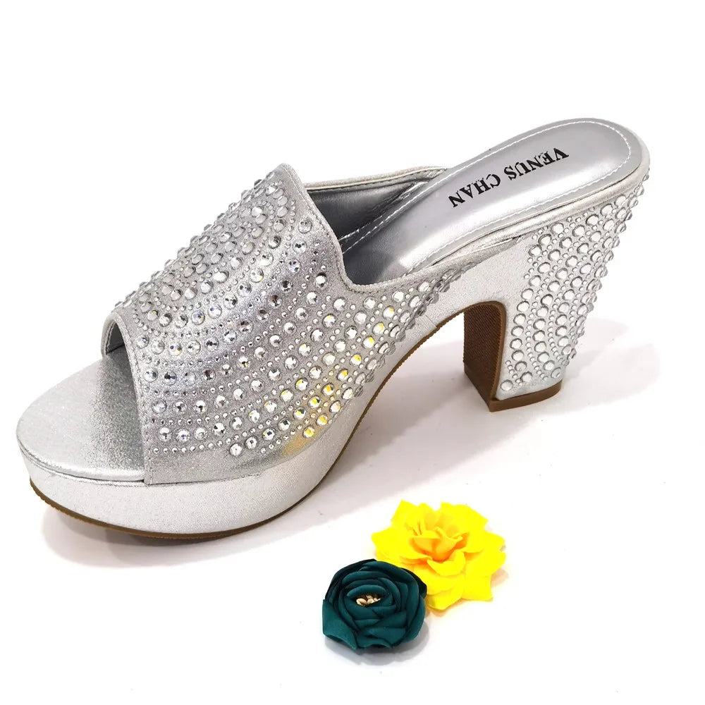 2025 Italian Style Women’s Banquet Shoes & Bag Set: Rhinestone Decoration with High Heels