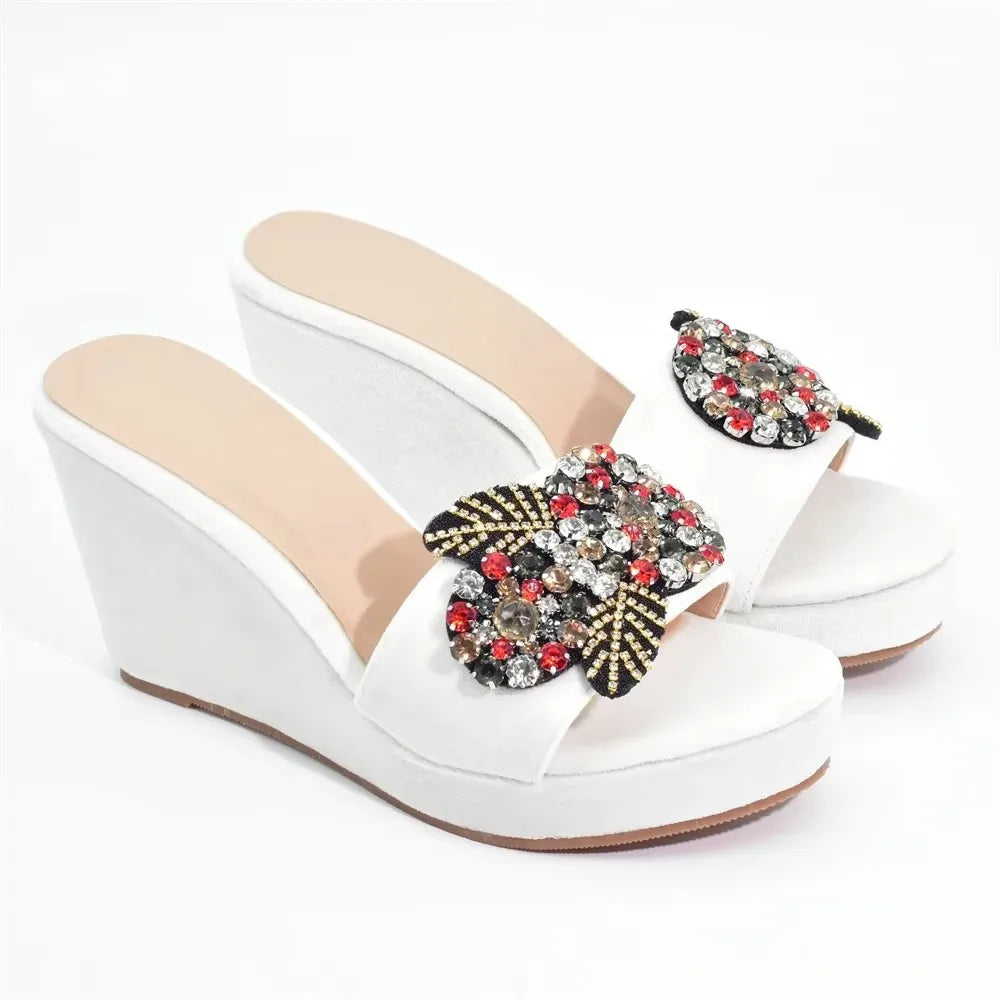 Elegant Italian Wedge Shoes & Bag Matching Set with Appliqués for Women - Perfect for Wedding & Bridal High Heels Pumps