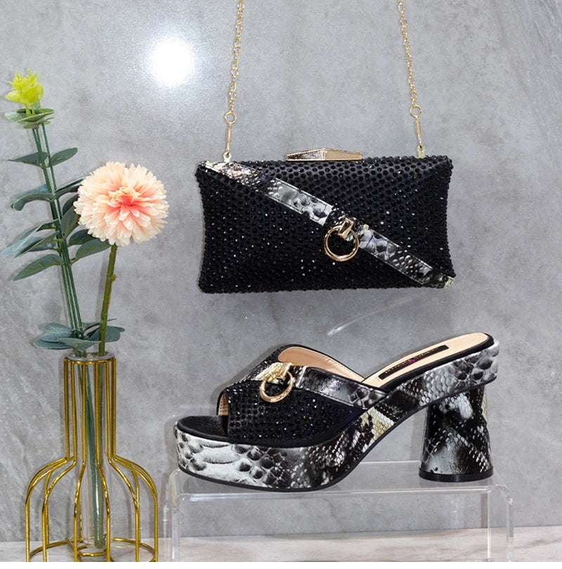 Fashionable Top Italian Designers 2025: Luxury Elegant Clutch Bag & Bright Diamond Snake Print Summer Women’s High Heels