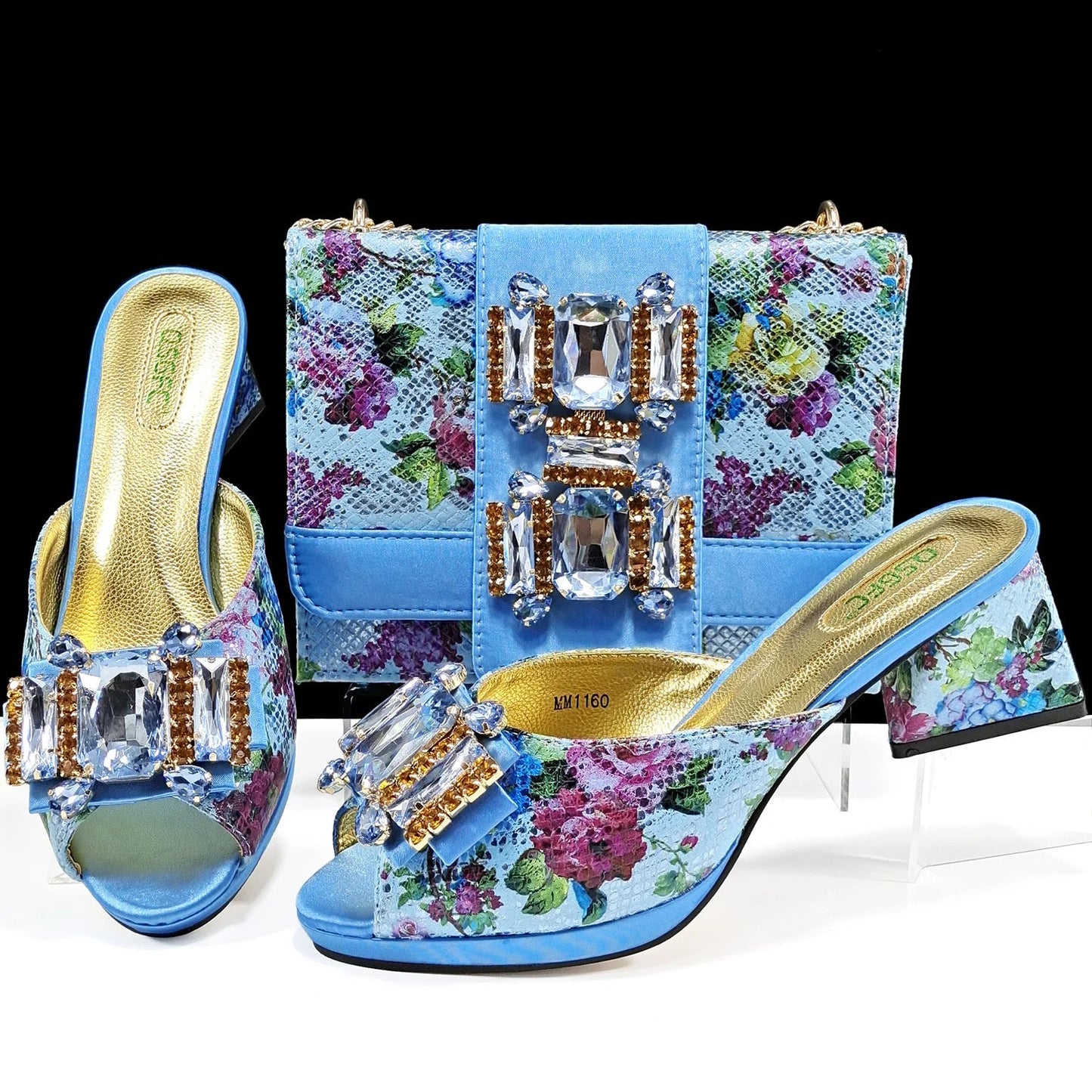 Elegant Women's Peep Toe Heels & Rhinestone Purple Sandals - Italian Shoes and Bags Matching Set 2025