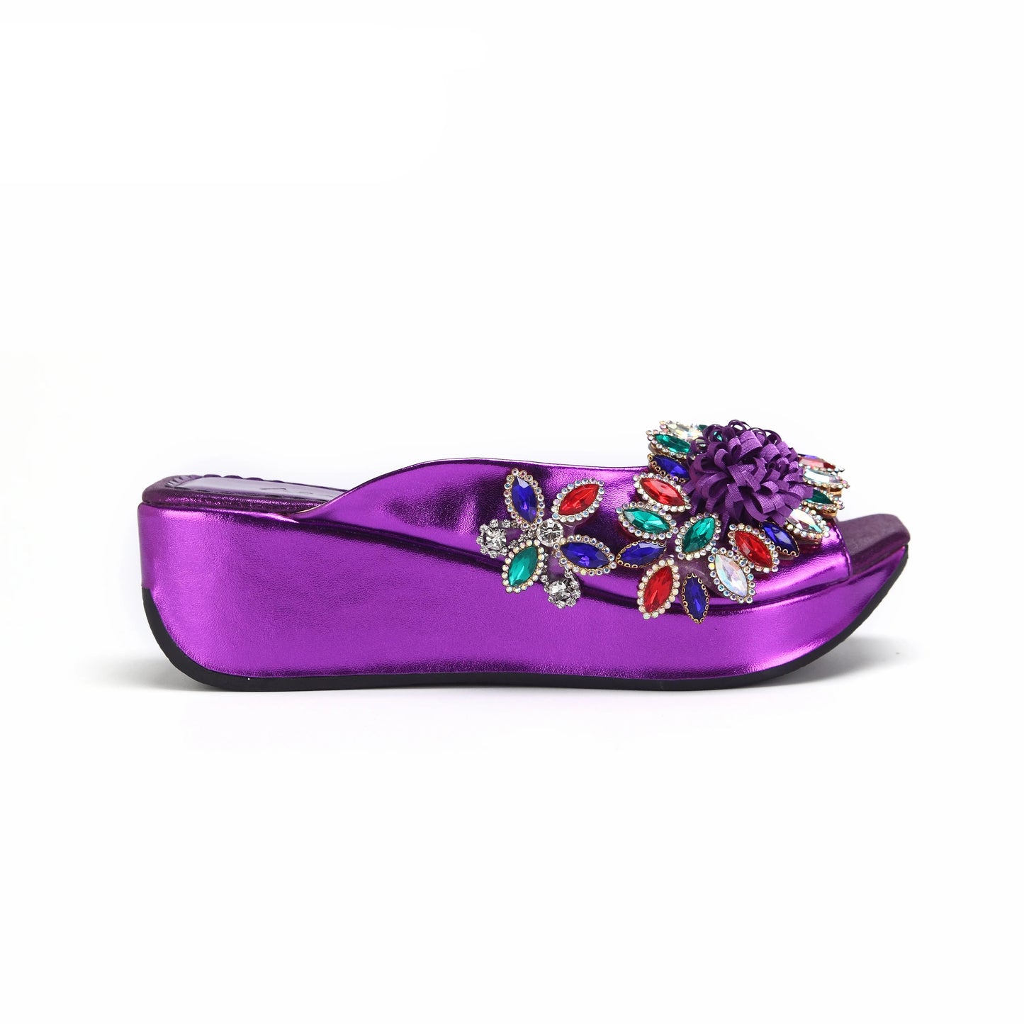 2025 Elegant Fuchsia Floral Peep Toe Slippers & Matching Bag Set for Women's Special Events