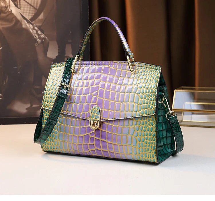 2025 New Genuine Leather Women’s Handbags – Luxury Crocodile Pattern Tote Bag & Portable Shoulder Messenger Bag