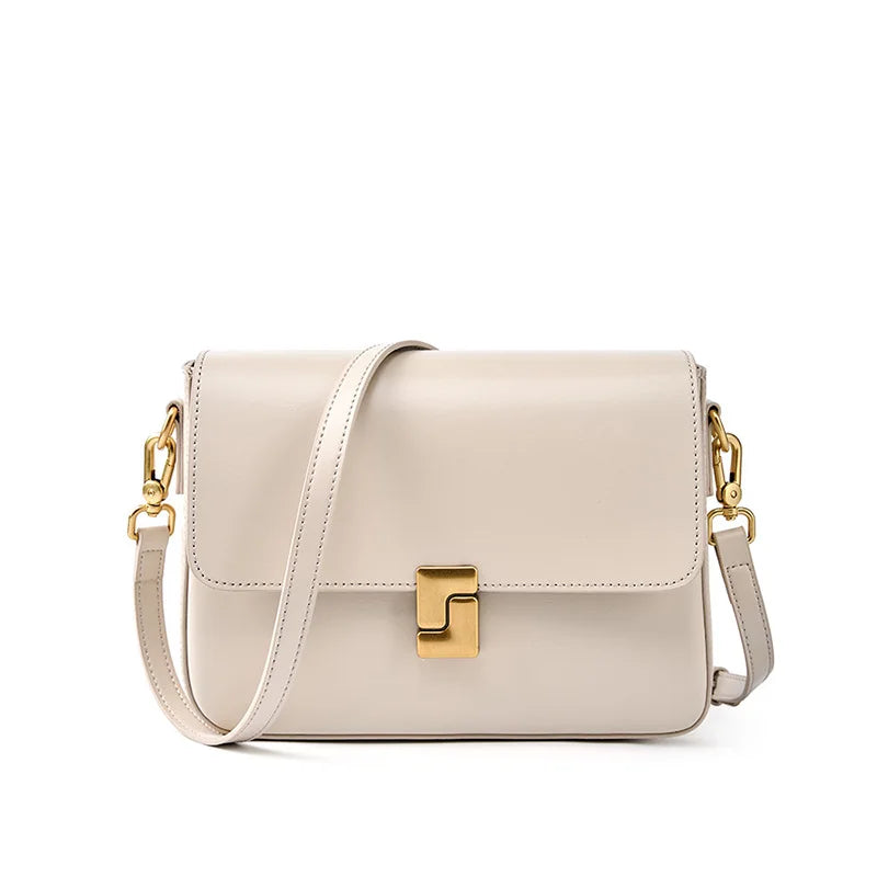 2025 Women's Gold Buckle Real Leather Bag: Small Square Crossbody & Tote