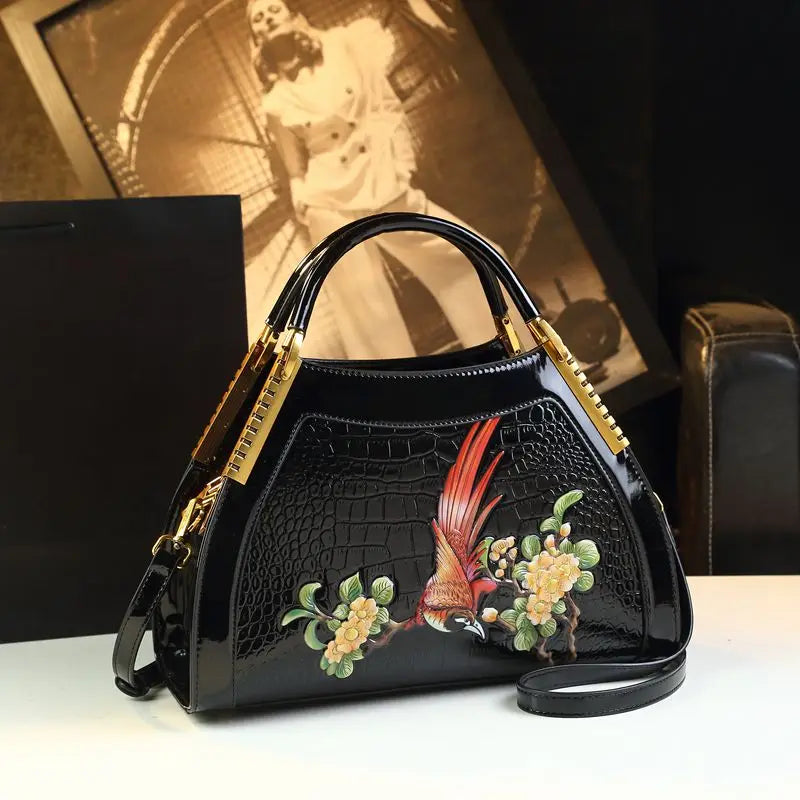 New Fashion Women's Leather Handbag: Crossbody & Shoulder Bag with Hand Embroidery