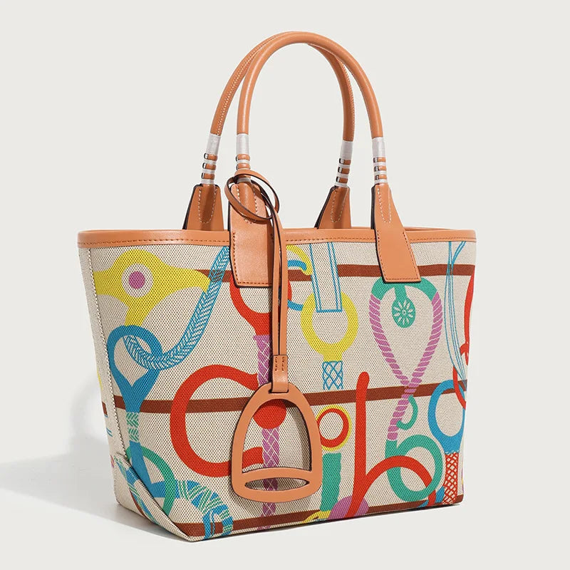 2025 Trendy High-Quality Tote Bag for Women: Geometric Printed Satchel