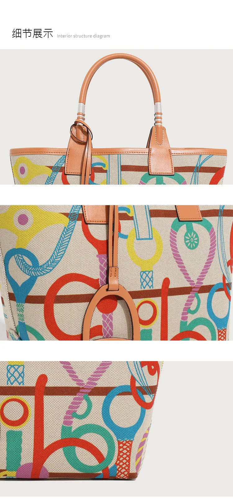 2025 Trendy High-Quality Tote Bag for Women: Geometric Printed Satchel