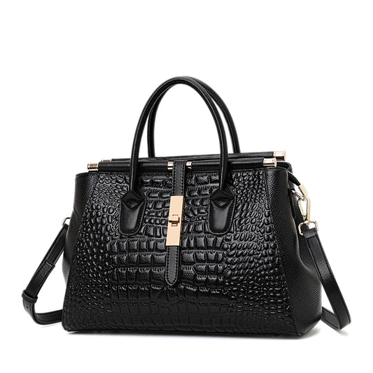 Luxury Leather Women's Handbag: Fashion Crocodile Pattern Design with Large Capacity