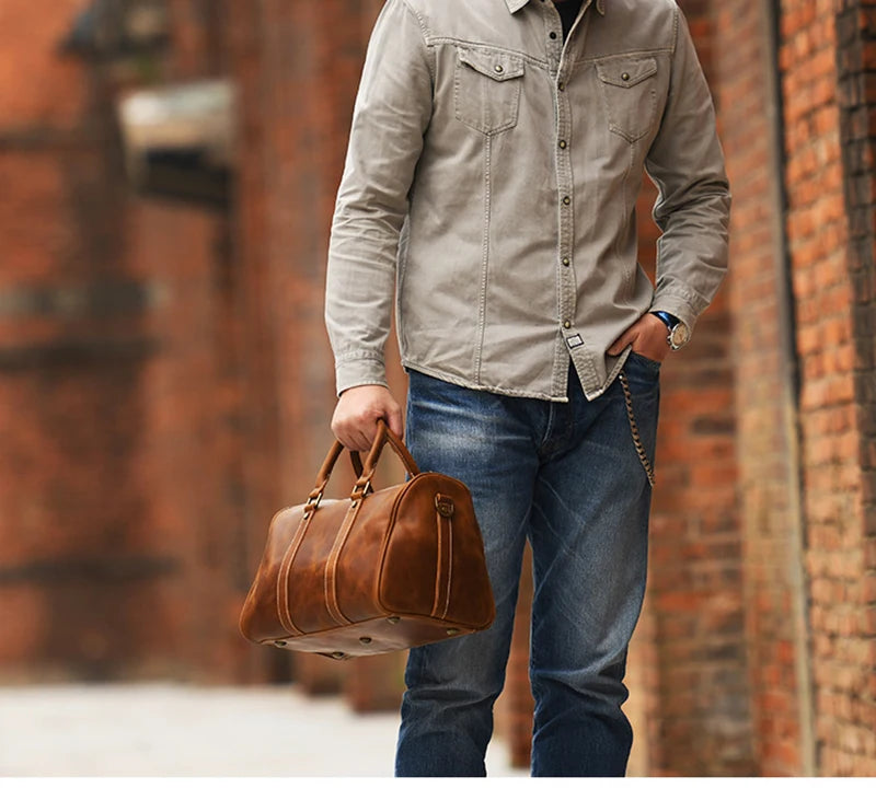 Men's Genuine Leather Handbag – Short Travel Bag & Women's Fitness Luxury Shoulder Messenger Luggage Bag