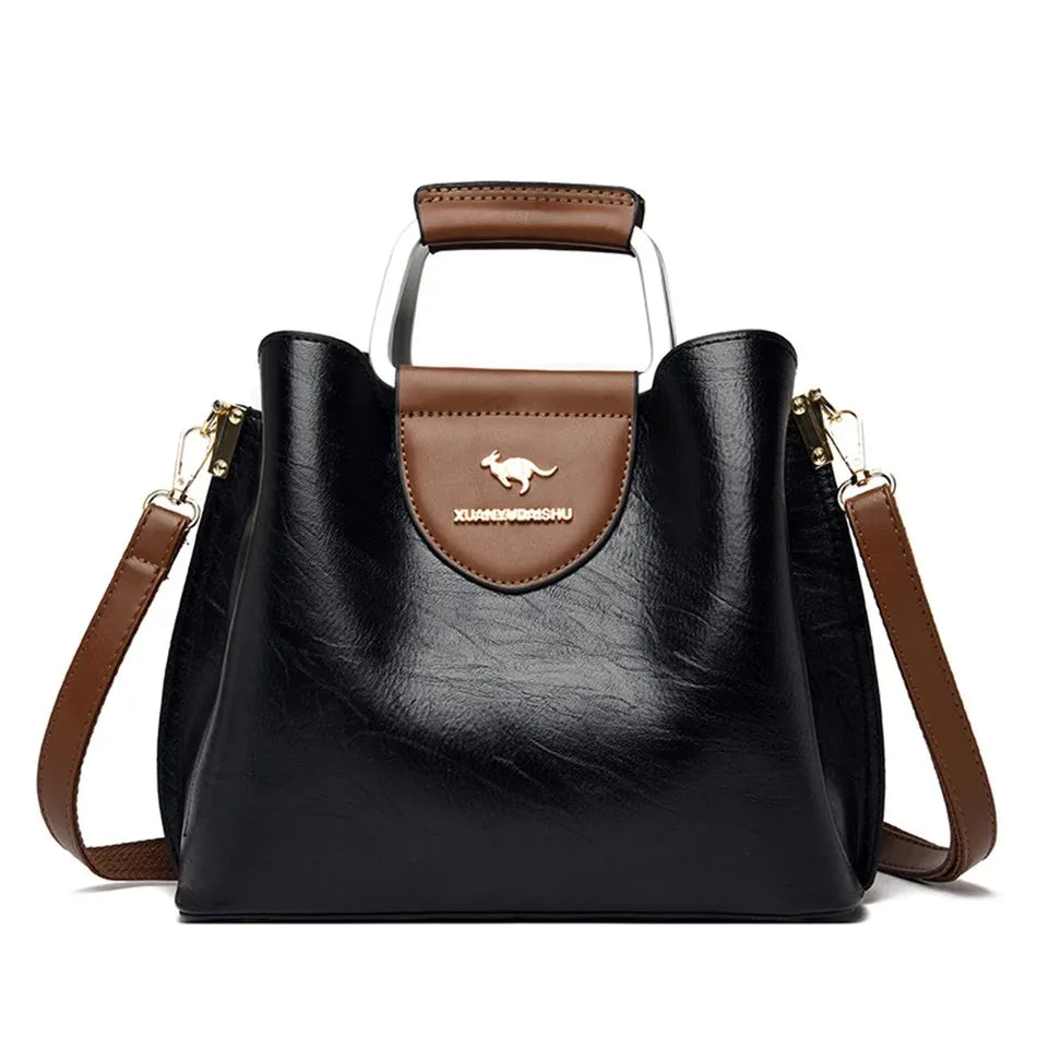 Soft Leather Luxury Handbags: Designer 3-Layer Shoulder & Crossbody Bag for Women