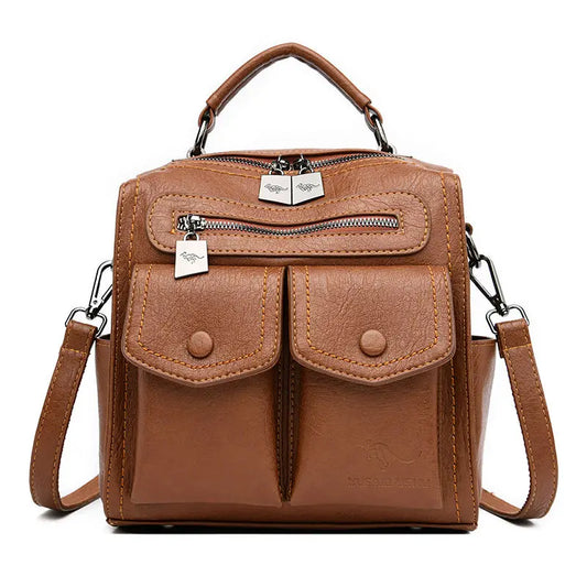 2025 New Fashion Backpack: Women's Casual Multi-Functional Leather Square Shoulder Bag