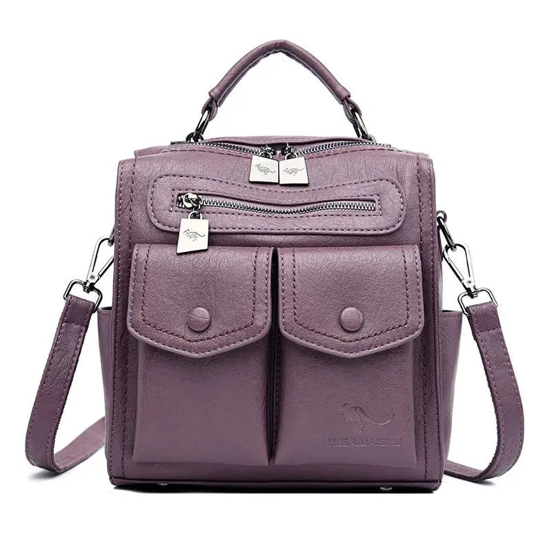 2025 New Fashion Backpack: Women's Casual Multi-Functional Leather Square Shoulder Bag