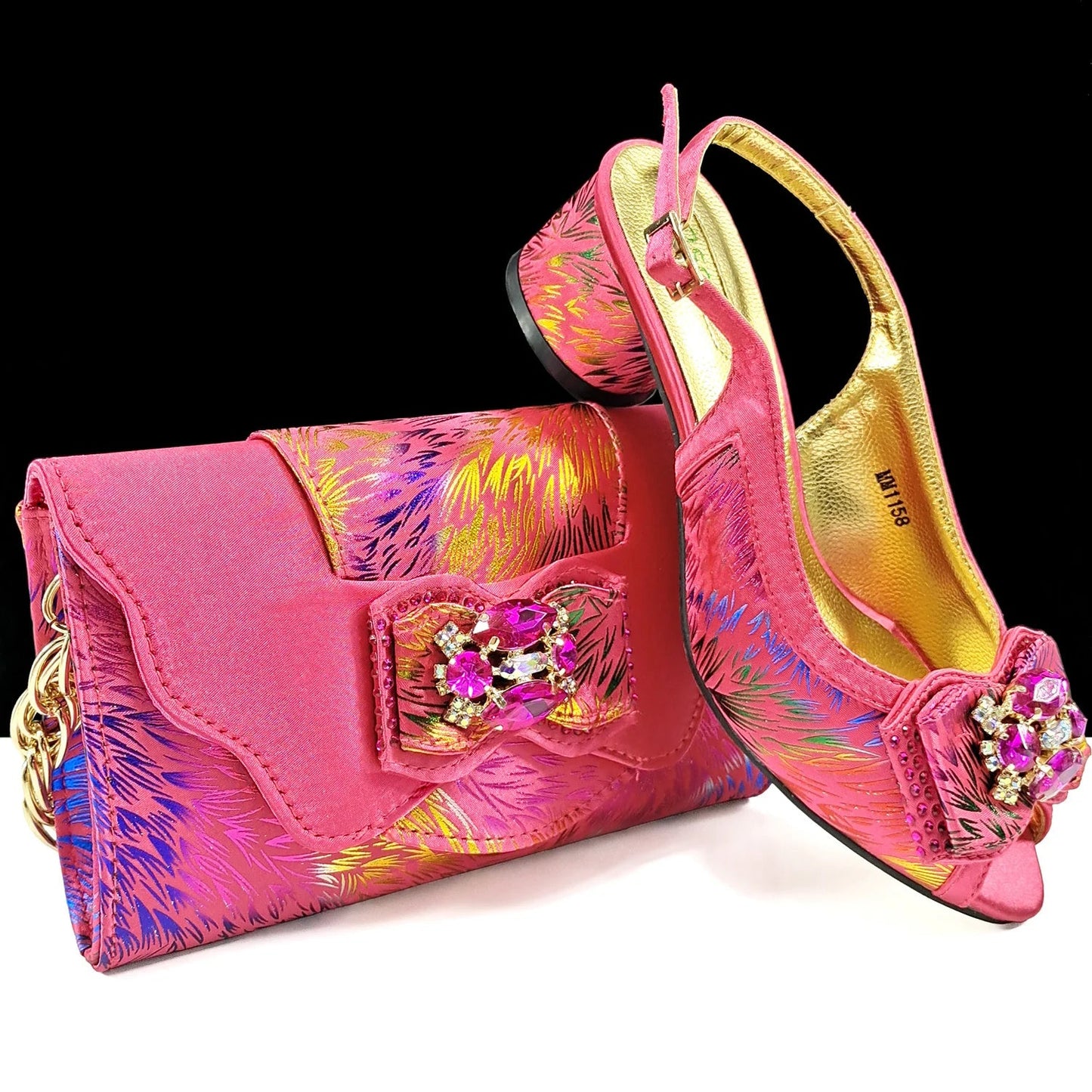 New Design Style Women's Heels and Elegant Bag Set - Color-Matching Handbag for Wedding and Party