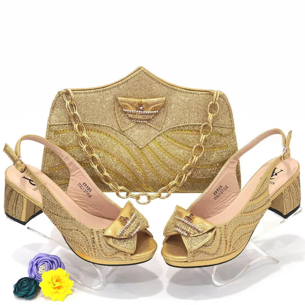 2025 High-Heeled Sandals & Bag Set - Fashion Rhinestone Sexy Pumps for Women’s Party and Wedding