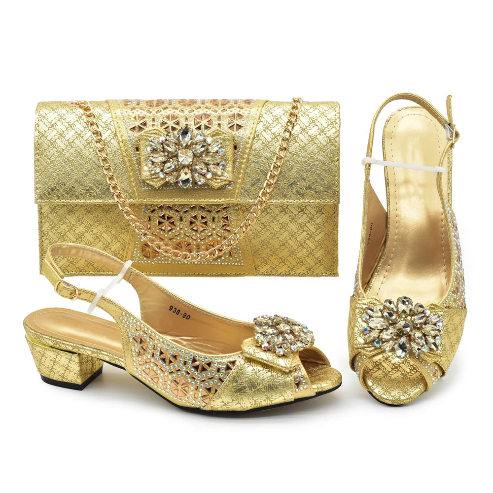 New Arrival: Matching Party Shoes and Bags for Ladies – Elegant Heeled Shoes with Rhinestone Bag and Shoe Set