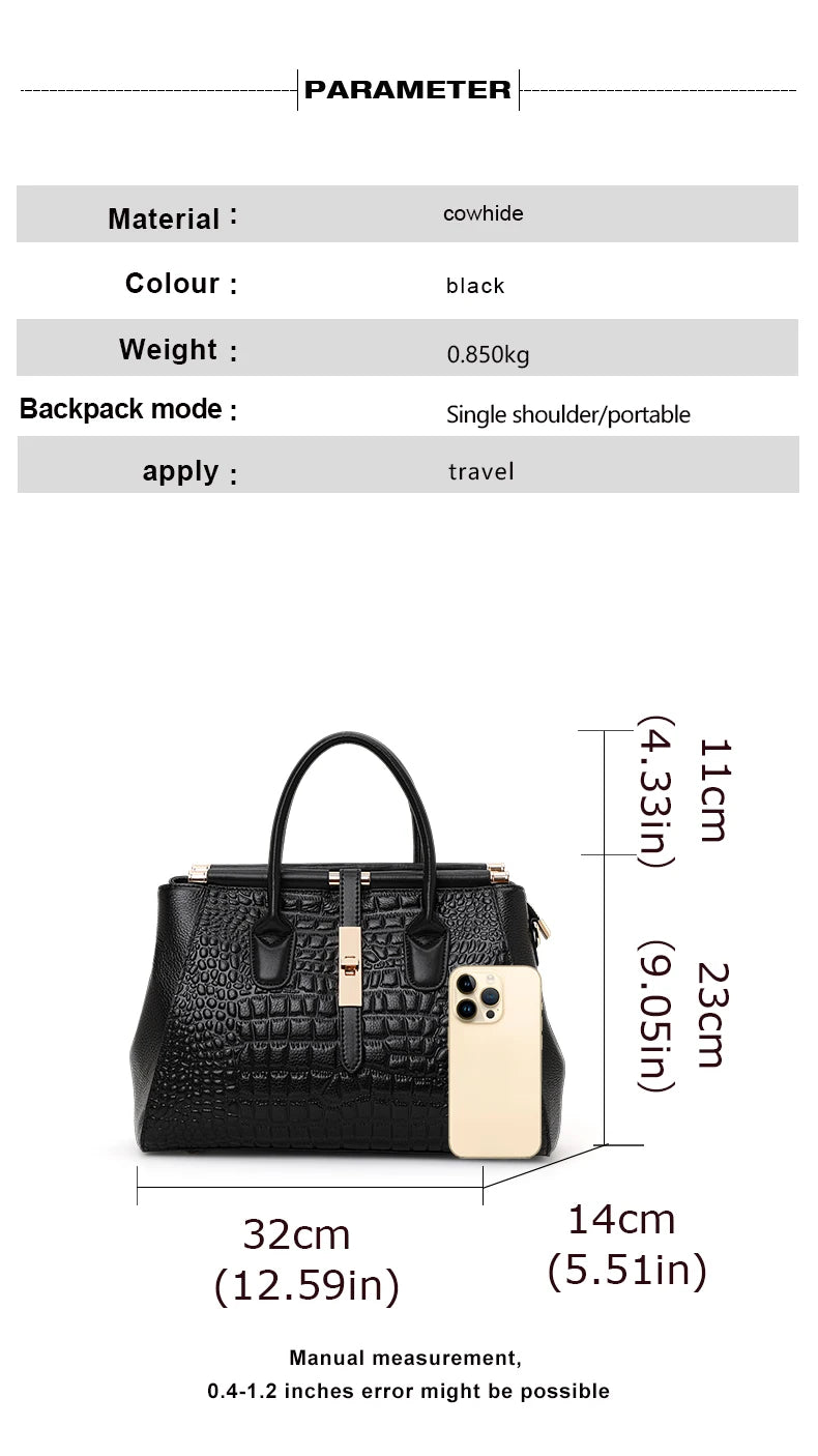 Luxury Leather Women's Handbag: Fashion Crocodile Pattern Design with Large Capacity