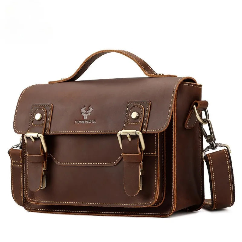 Vintage Leather Men's Messenger Bag: Large Capacity Business Commuting Briefcase - Square Shoulder Handbag