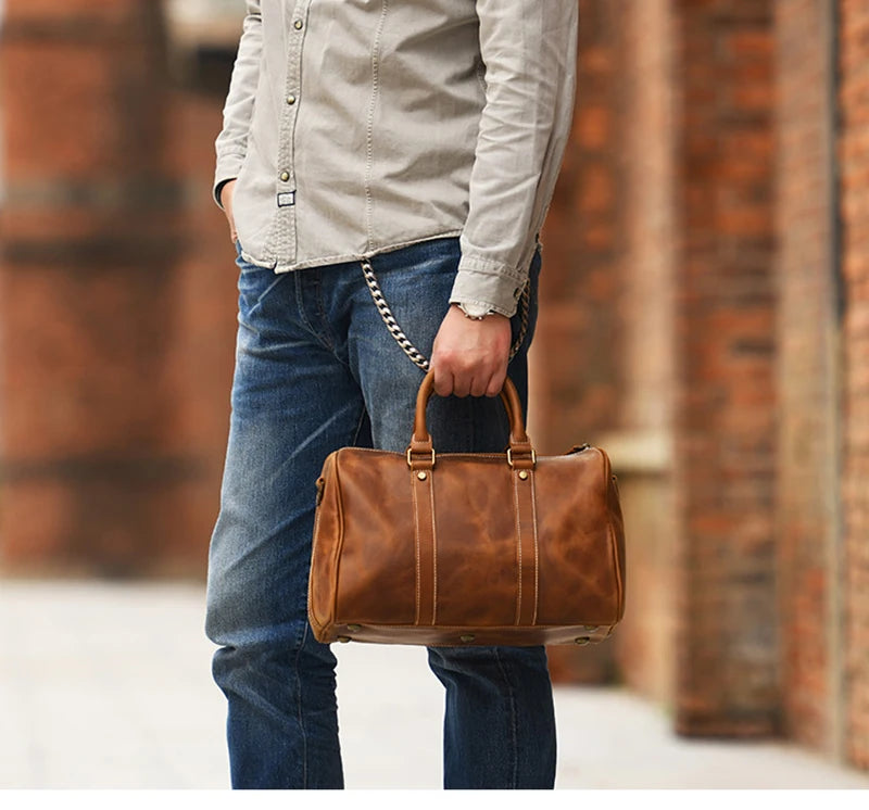 Men's Genuine Leather Handbag – Short Travel Bag & Women's Fitness Luxury Shoulder Messenger Luggage Bag