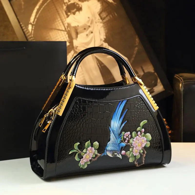 New Fashion Women's Leather Handbag: Crossbody & Shoulder Bag with Hand Embroidery