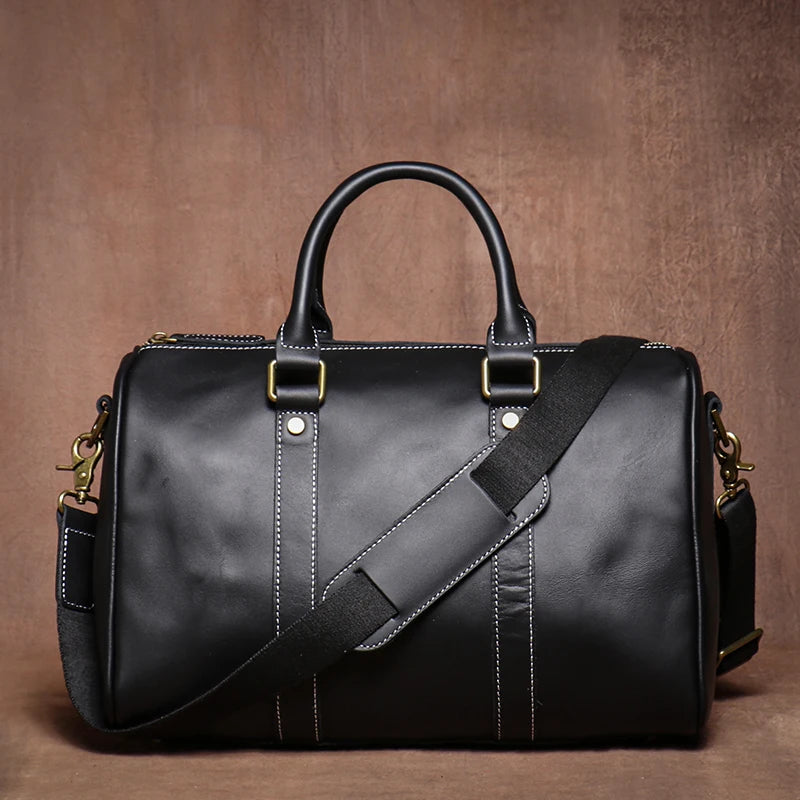 Men's Genuine Leather Handbag – Short Travel Bag & Women's Fitness Luxury Shoulder Messenger Luggage Bag