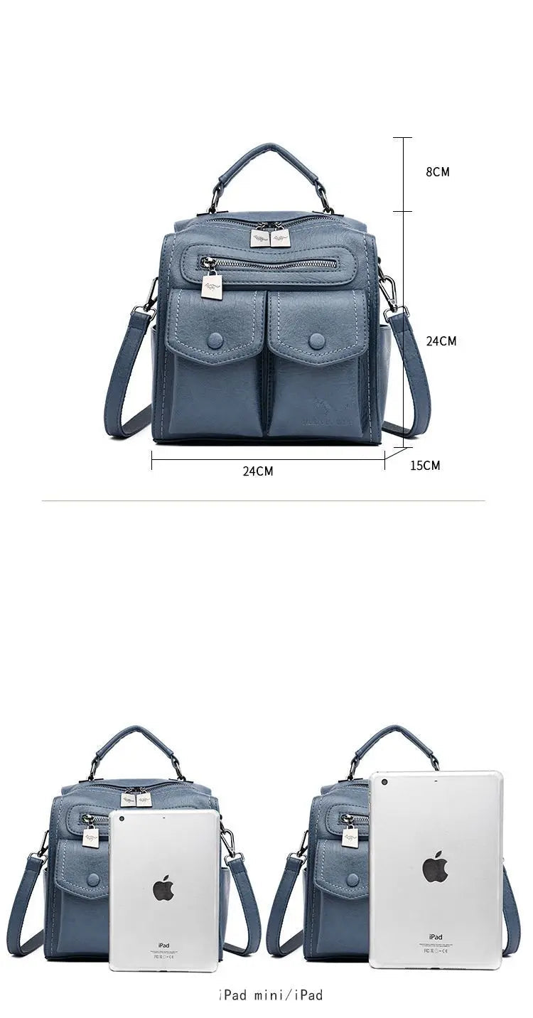 2025 New Fashion Backpack: Women's Casual Multi-Functional Leather Square Shoulder Bag