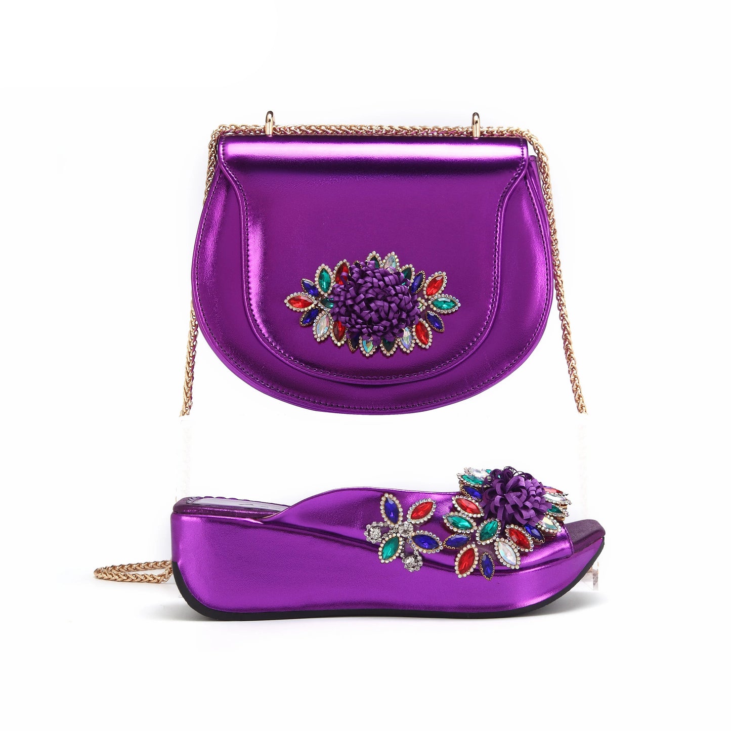 2025 Elegant Fuchsia Floral Peep Toe Slippers & Matching Bag Set for Women's Special Events