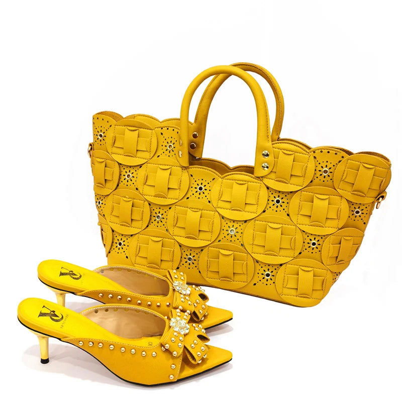 Metal Decoration Party Italian Ladies Shoes and Bags Match Set - Designer Luxury Women’s Shoes and Bag Set 2025