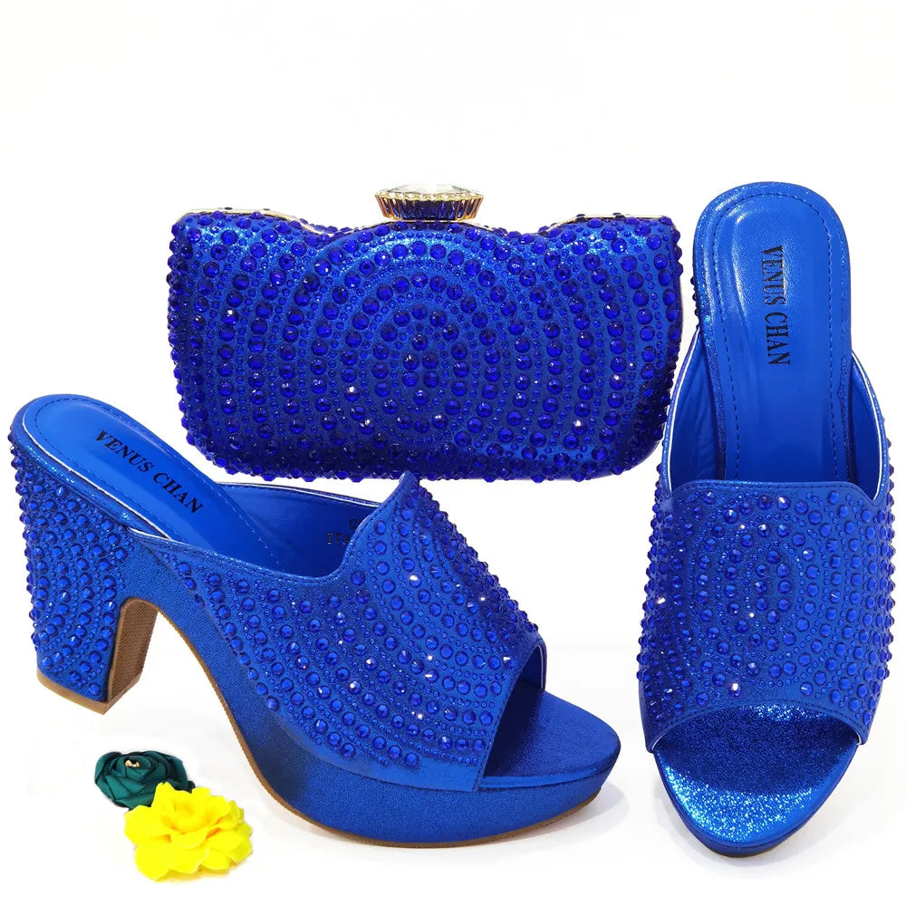 2025 Italian Style Women’s Banquet Shoes & Bag Set: Rhinestone Decoration with High Heels