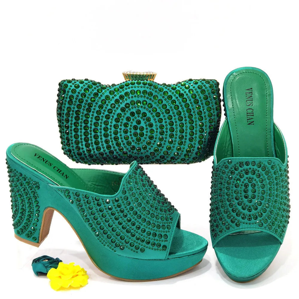 2025 Italian Style Women’s Banquet Shoes & Bag Set: Rhinestone Decoration with High Heels