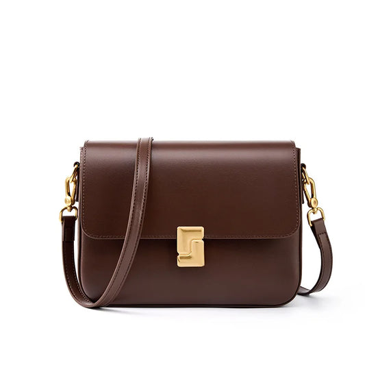 2025 Women's Gold Buckle Real Leather Bag: Small Square Crossbody & Tote