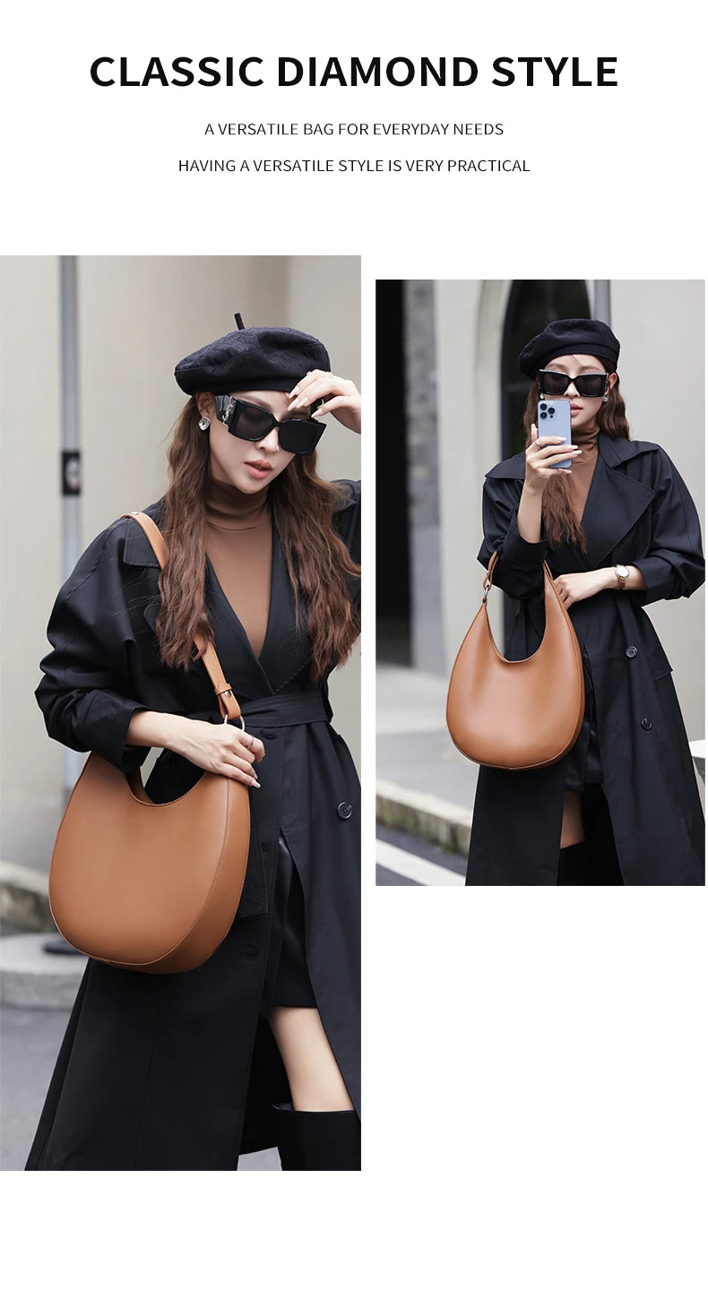 2025 Trend: Genuine Leather Underarm Shoulder Bags for Women – Designer Half Moon Crossbody Purses & Tote Handbags