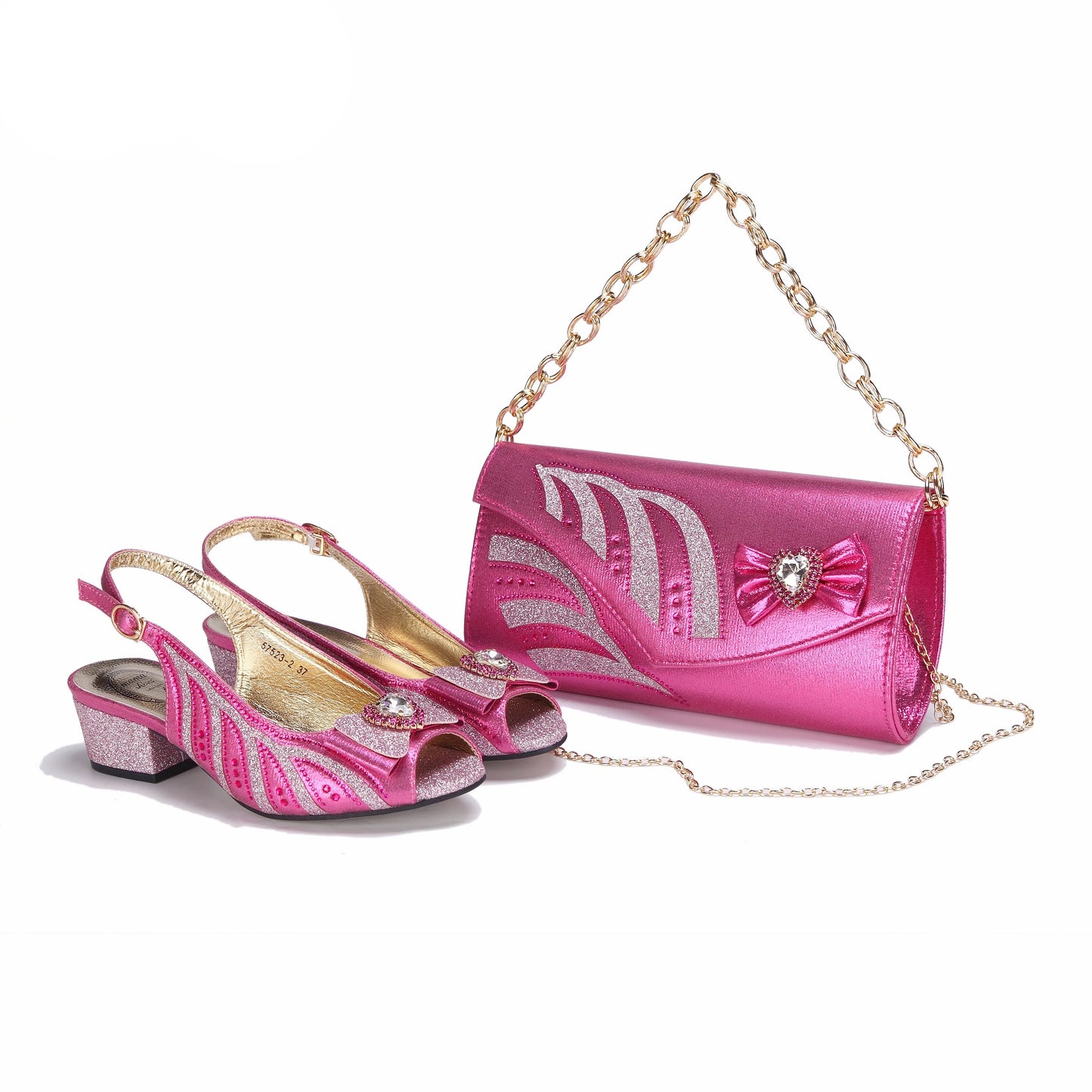 2025 Elegant Fuchsia Low Heels & Matching Bag Set for Women - Trendy New Arrival Design