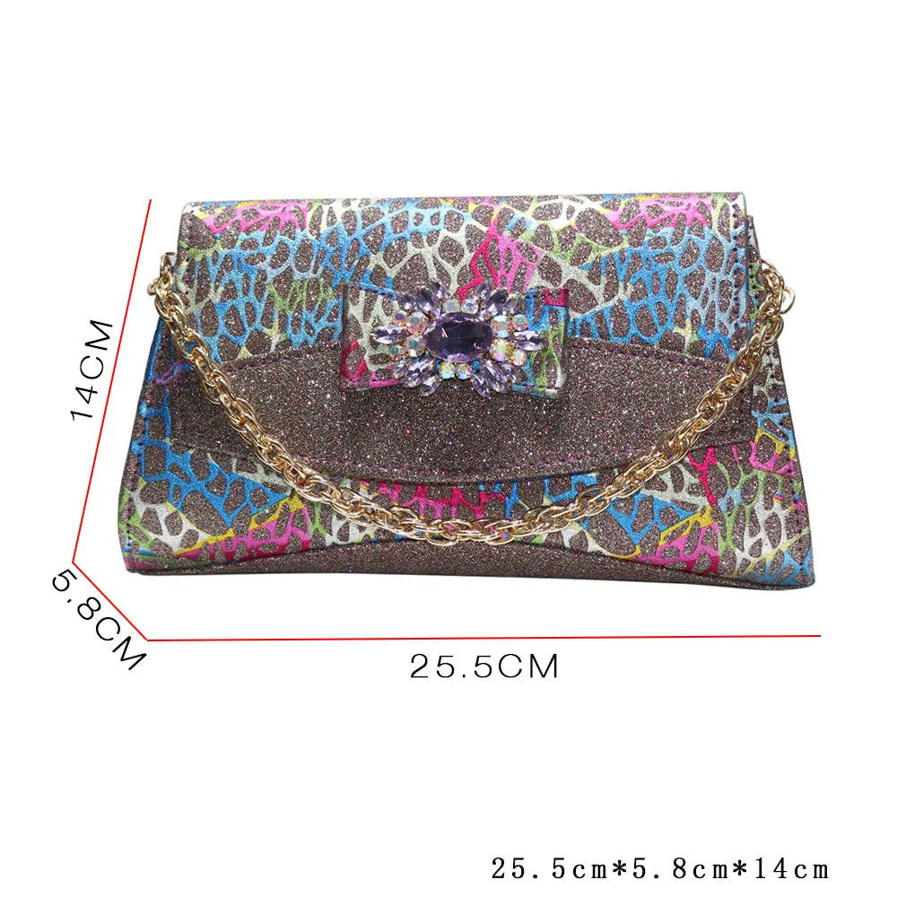 2025 New Fashion Italian Shoes and Bag Sets - Colorful Handbags with Stones for Evening Parties