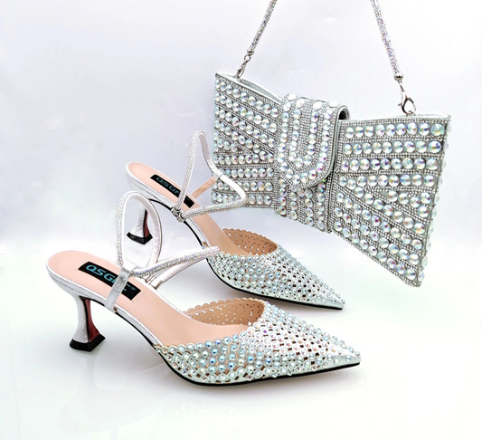 Hot Selling Italian Design Women's Crystal High Heel Sandals & Matching Bag Set - Perfect for Party and Wedding