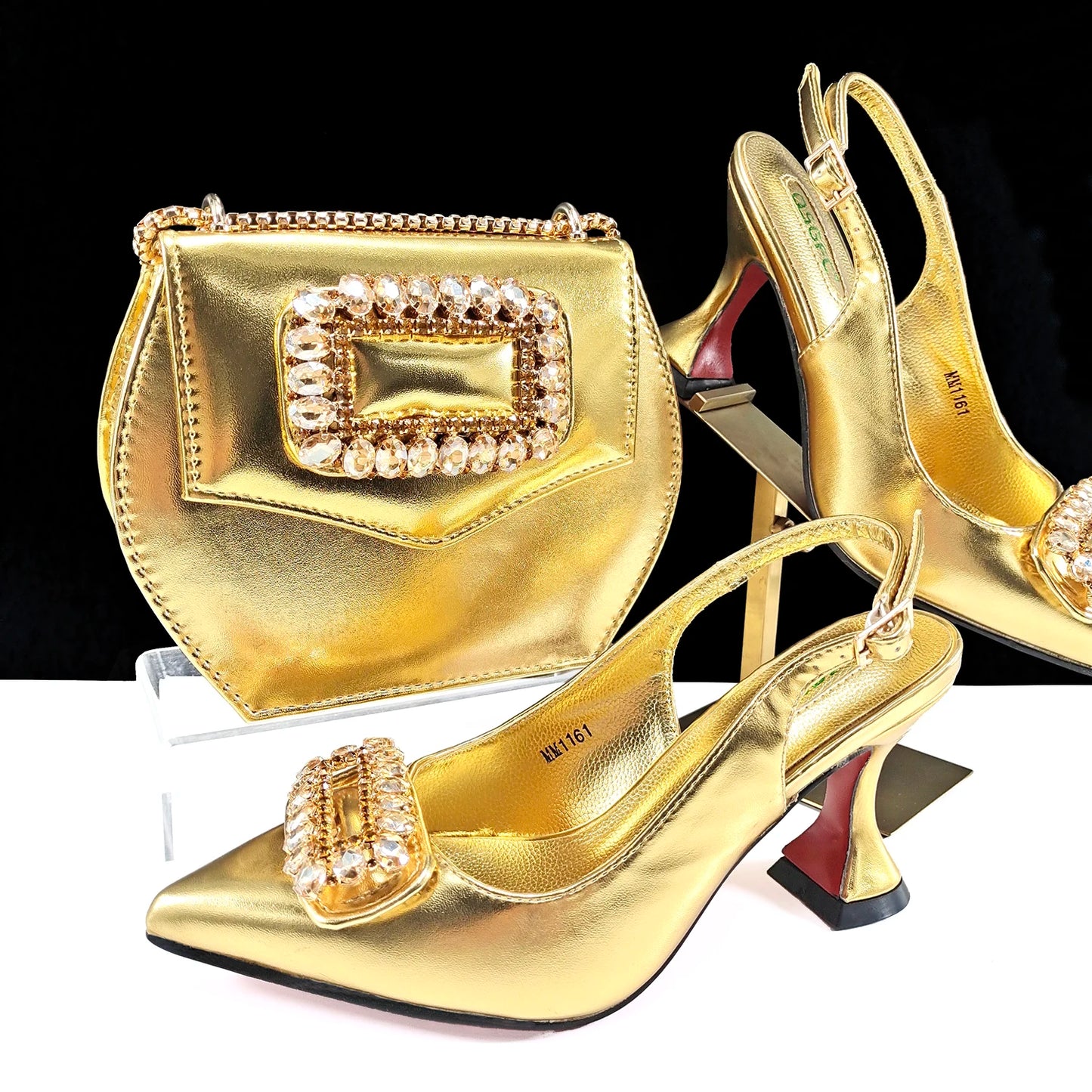 Italian Design Rhinestone-Encrusted Ladies Party Shoes & Special Bag Set - Women’s High Heels with Dual Purpose Wedding Bag