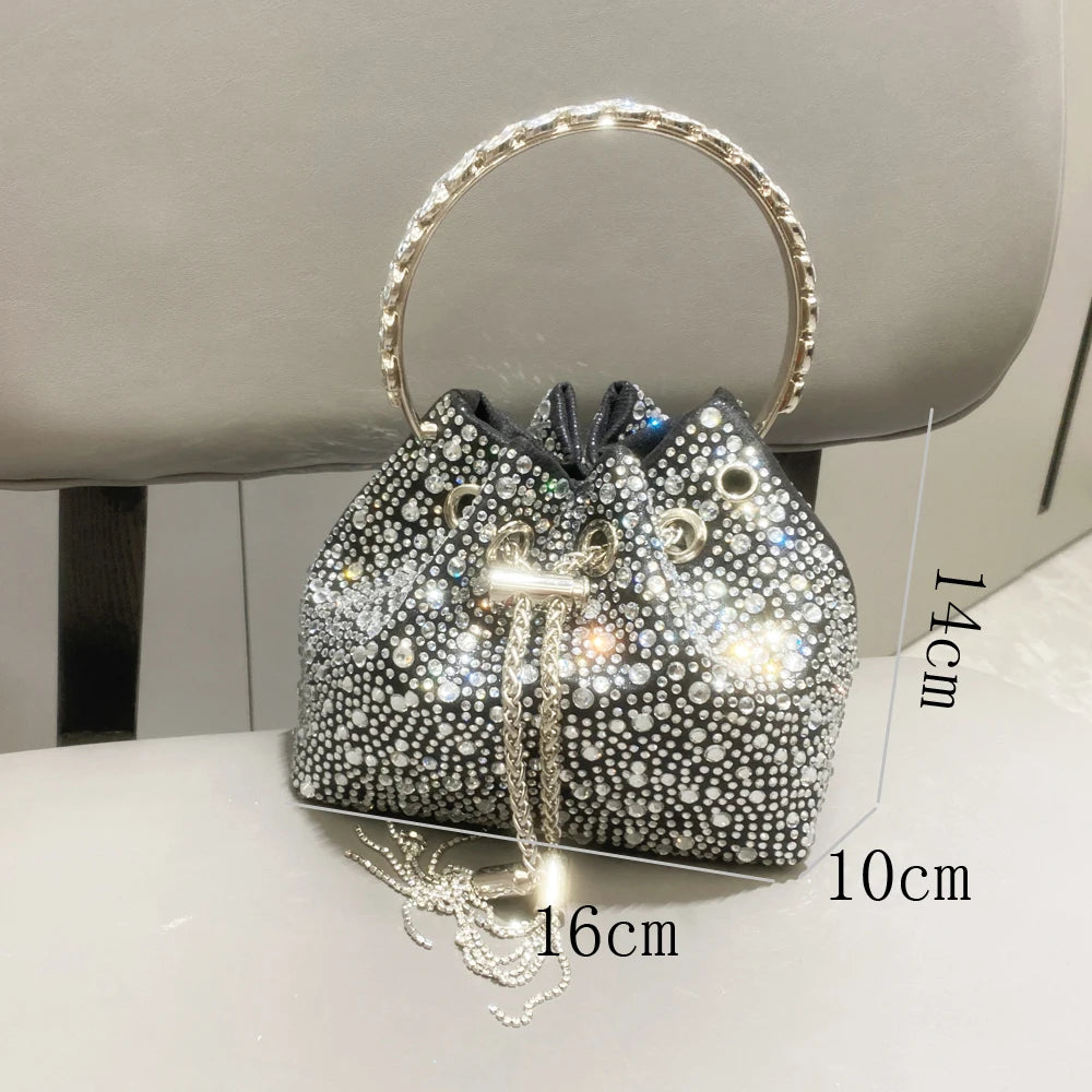 Rhinestone Handle Evening Clutch Bag - Luxury Designer Purses and Handbags with Shiny Crystal Accents - Perfect for Special Events