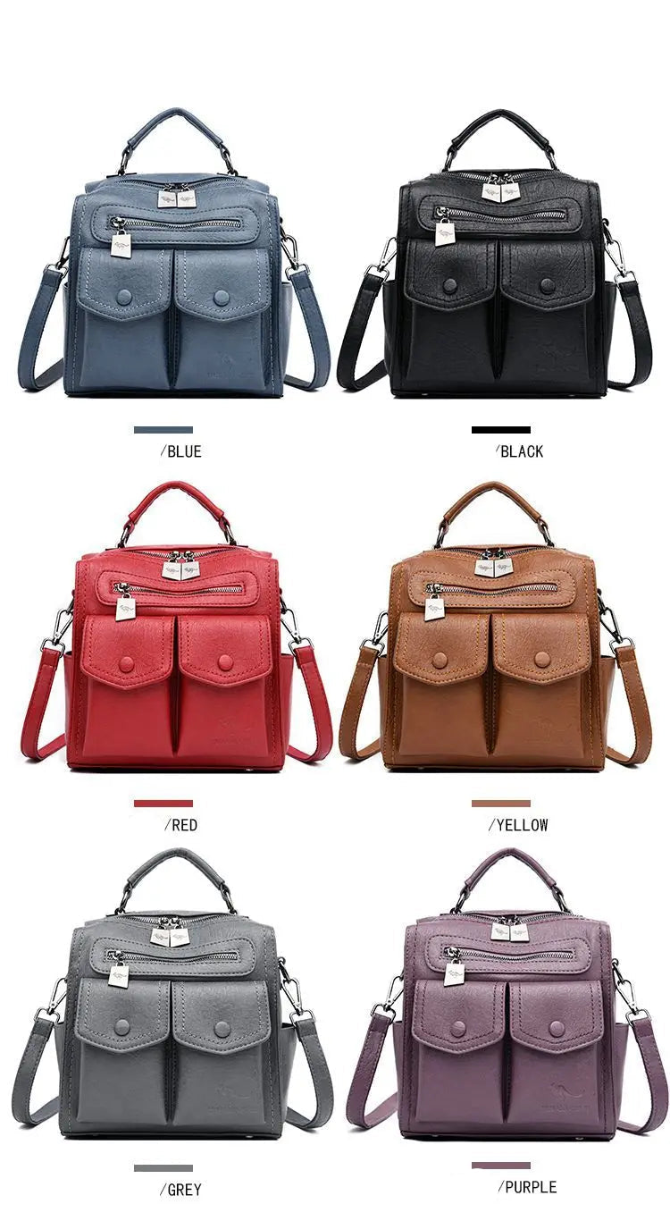 2025 New Fashion Backpack: Women's Casual Multi-Functional Leather Square Shoulder Bag